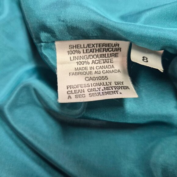 VTG Turquoise Leather Suede Coat Lindzon by Bellissimo Canada Open Front Boho - Picture 6 of 6